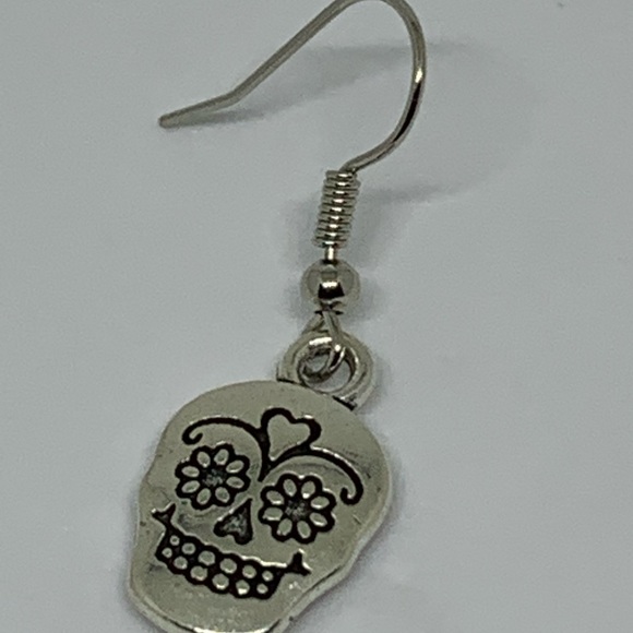 Alloy Sugar Skull Earrings - Picture 2 of 2